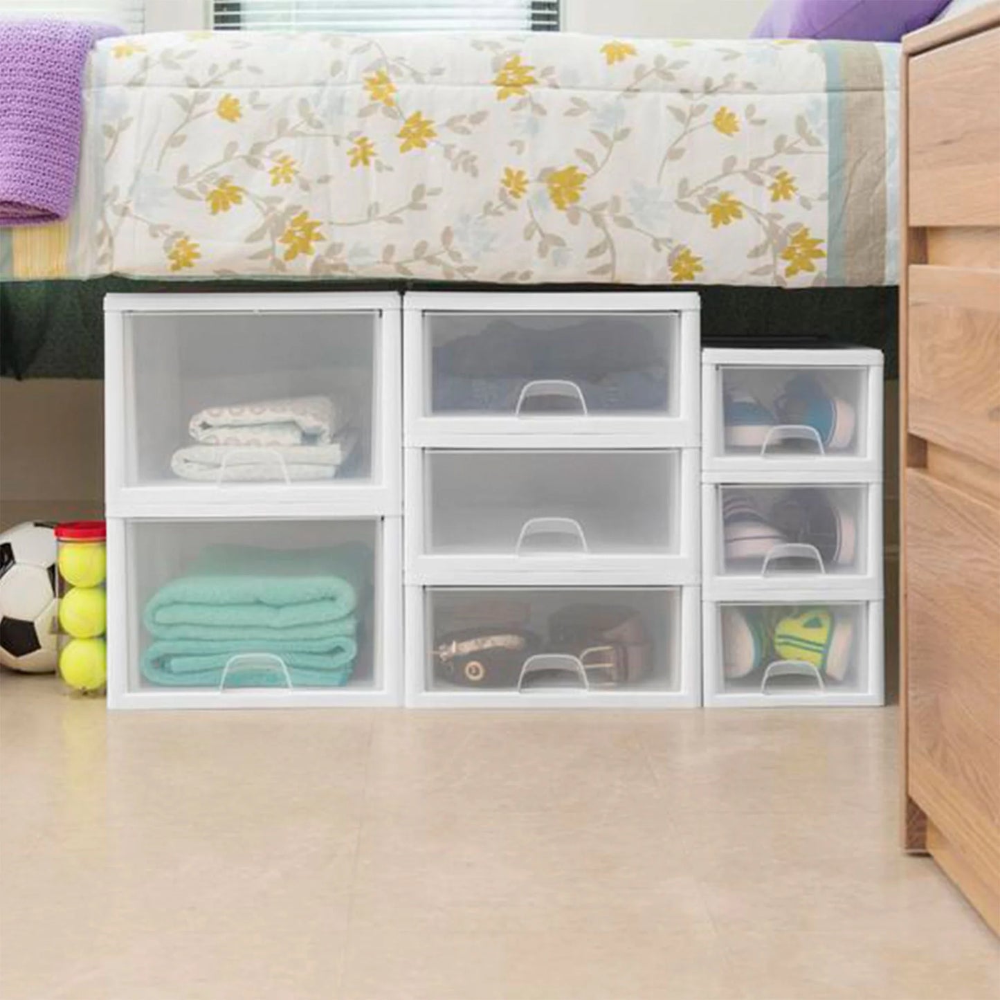 stackable dorm storage bins for below the bed or in the closet
