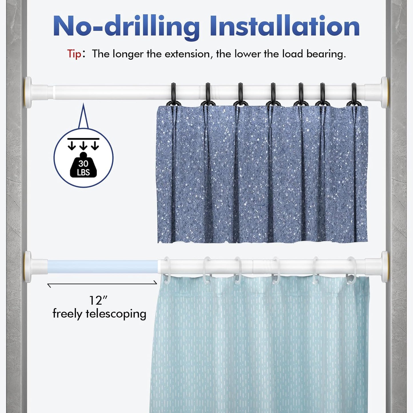 CURTAINS: No Drill Tension Rod (Color Options)