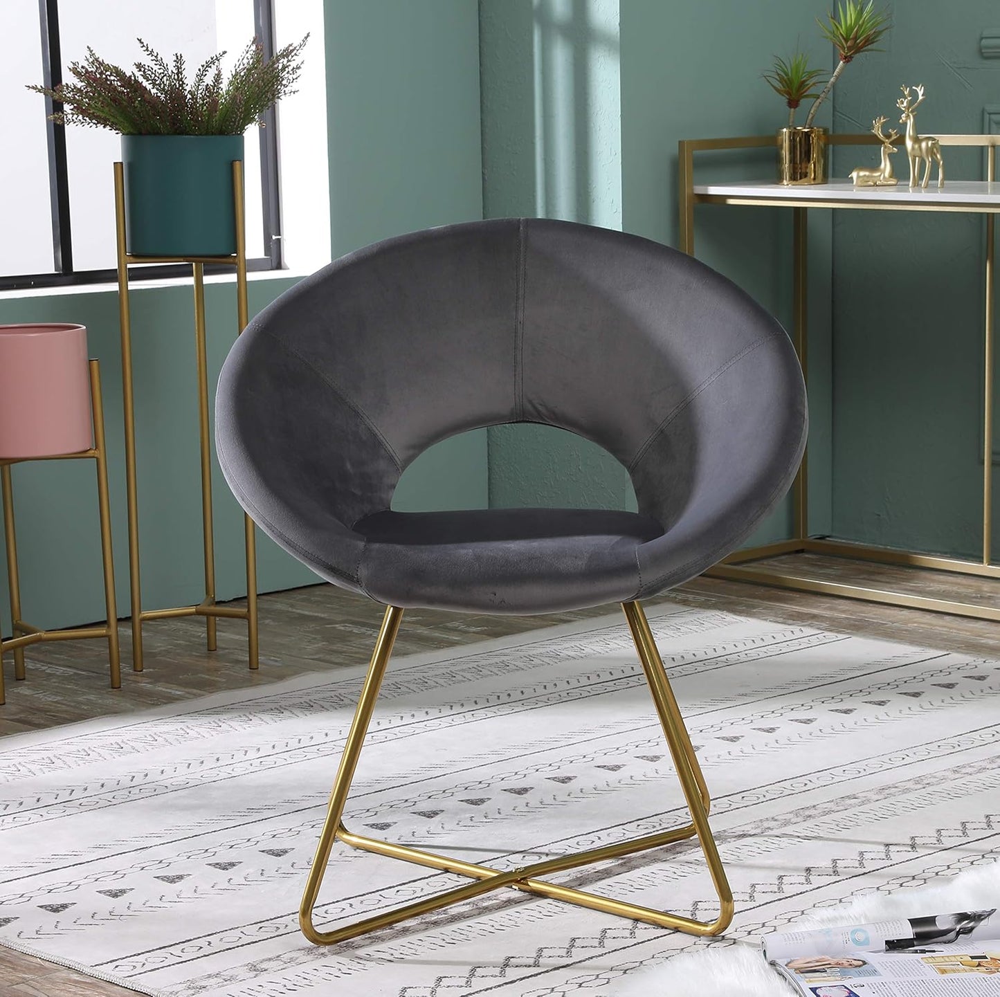 slim, space saver dorm accent chair in grey velvet