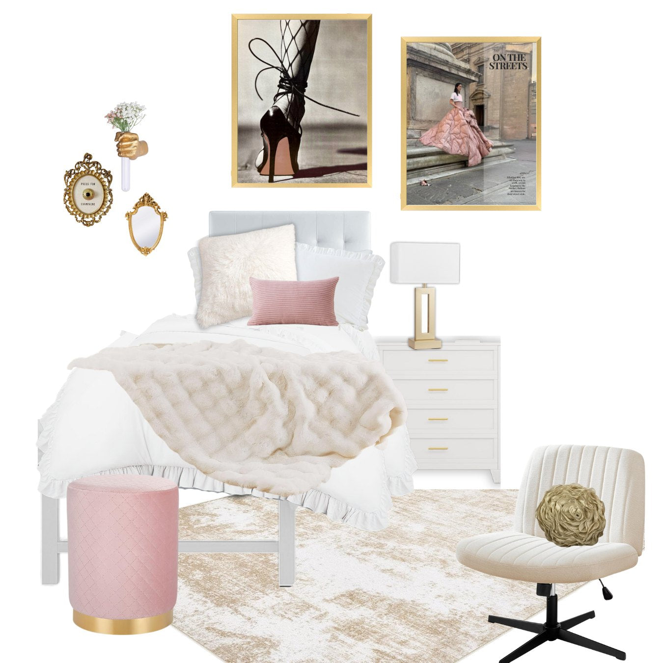 Blush glam dorm decor
