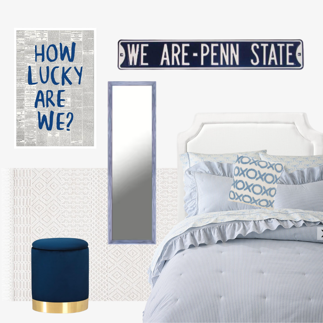 Navy, white, Penn State Dorm Decor