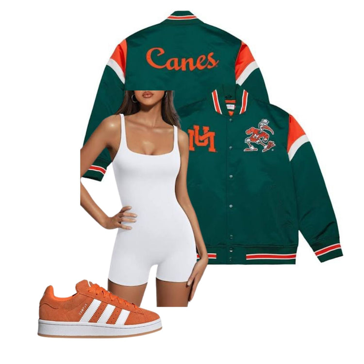 Game day outfit for schools with orange & green colors like the university of miami