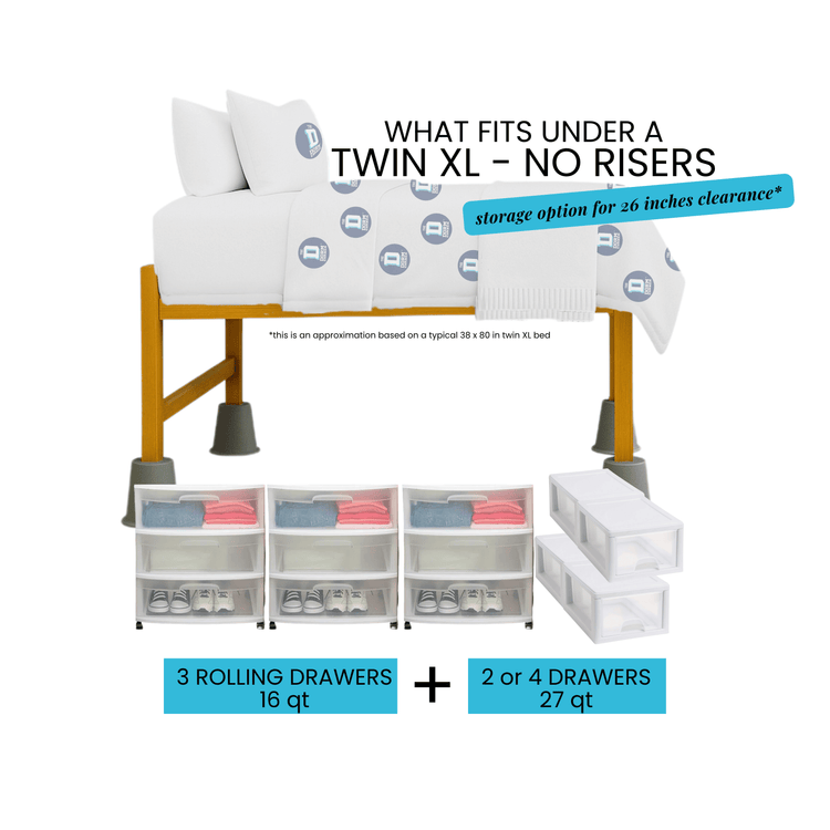 under bed storage for dorm on risers