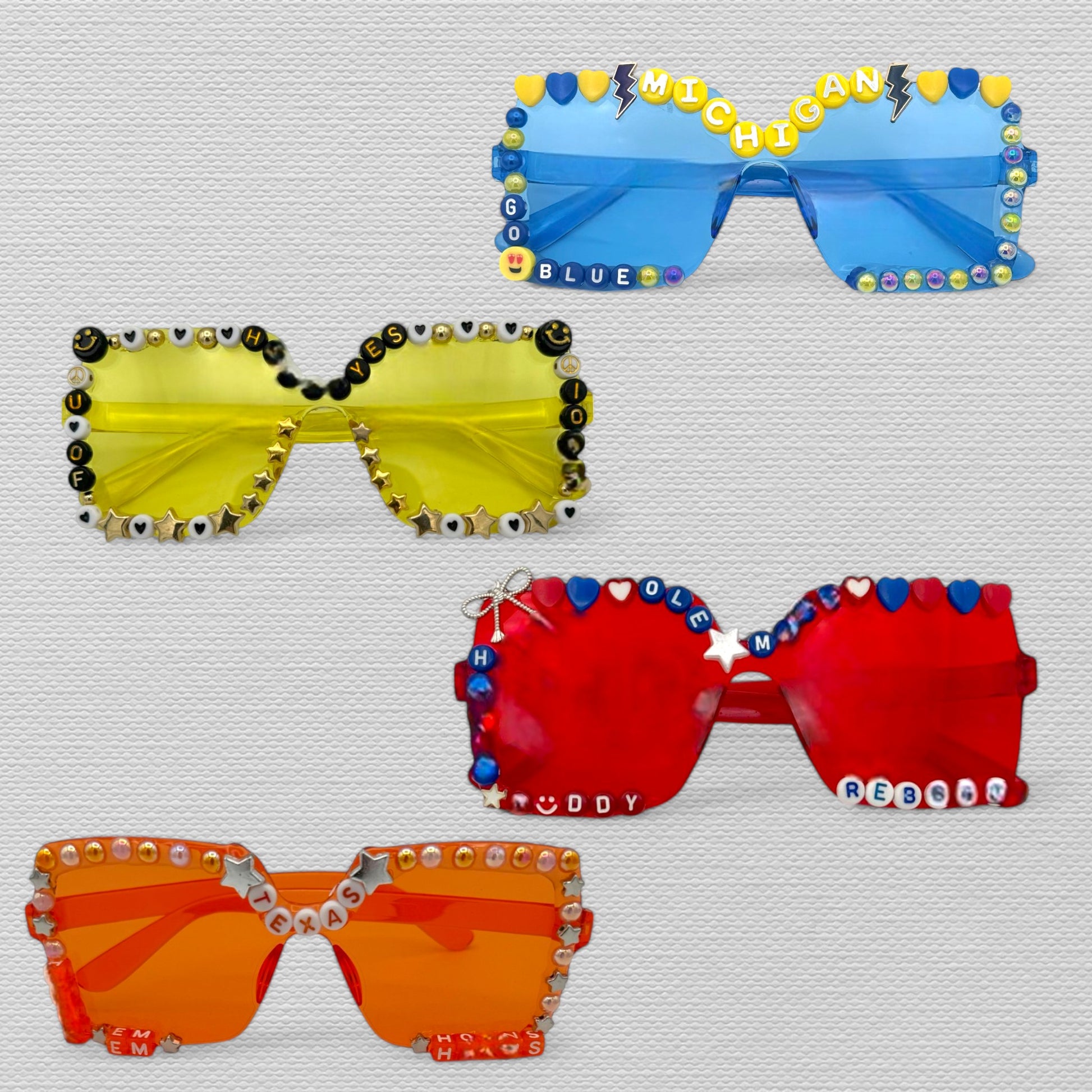 colorful sunglasses with decorative embellishments college 