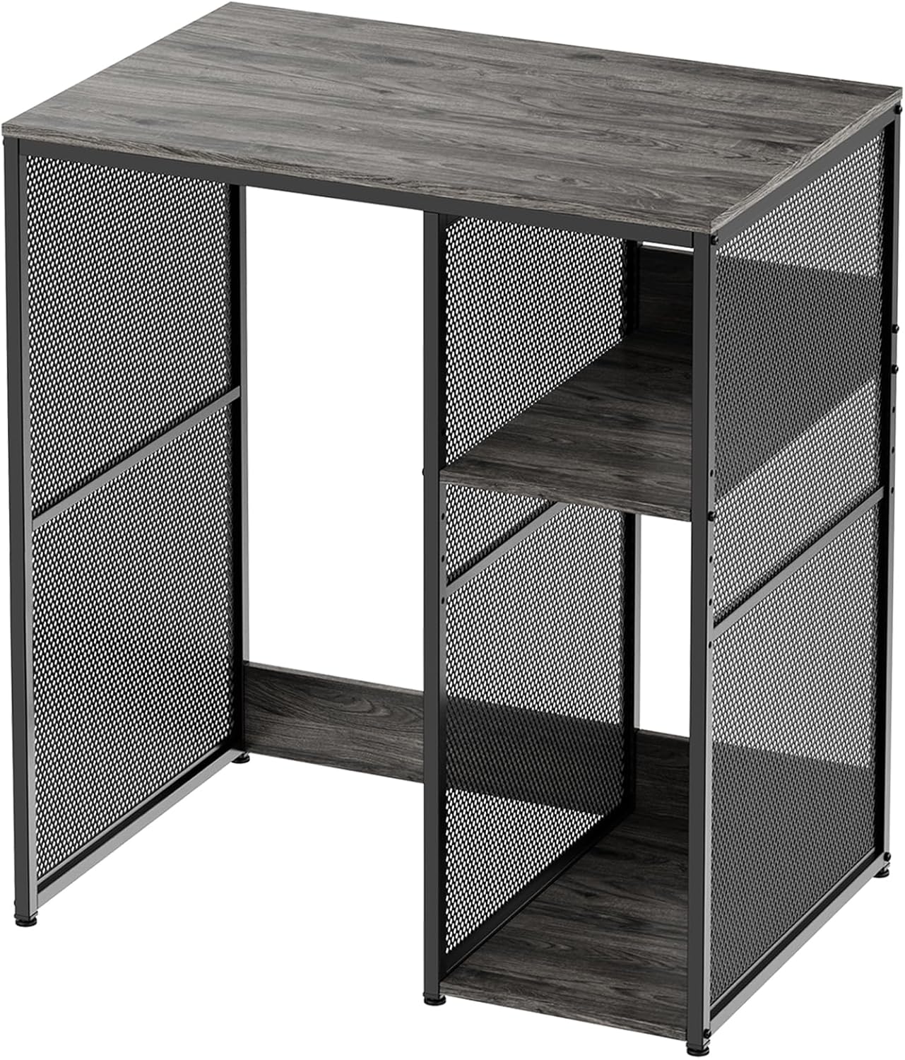 Mini fridge organizer station with wood top, side shelves for pantry items, and a microwave and coffee machine on top perfect for dorm living.