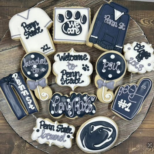 Collection of decorative cookies with college designs 