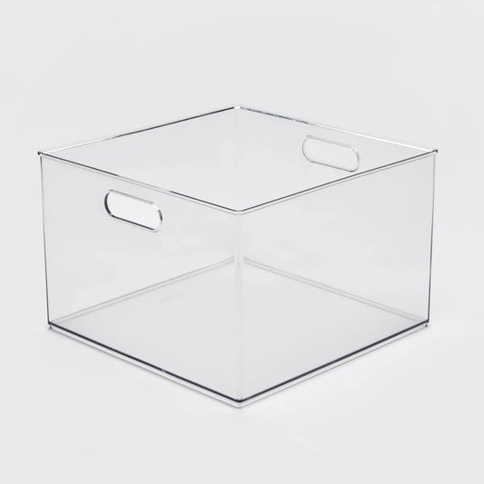 clear plastic storage bin perfect for dorm organization