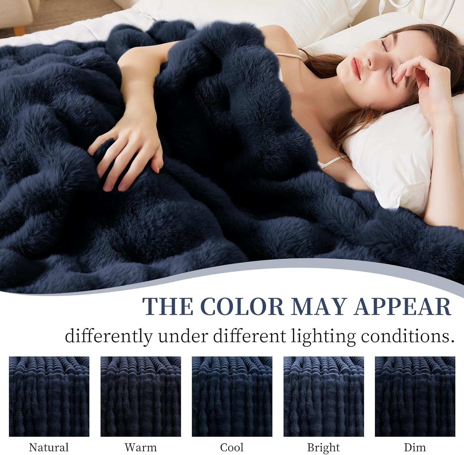 faux rabbit dorm throw blanket in navy details