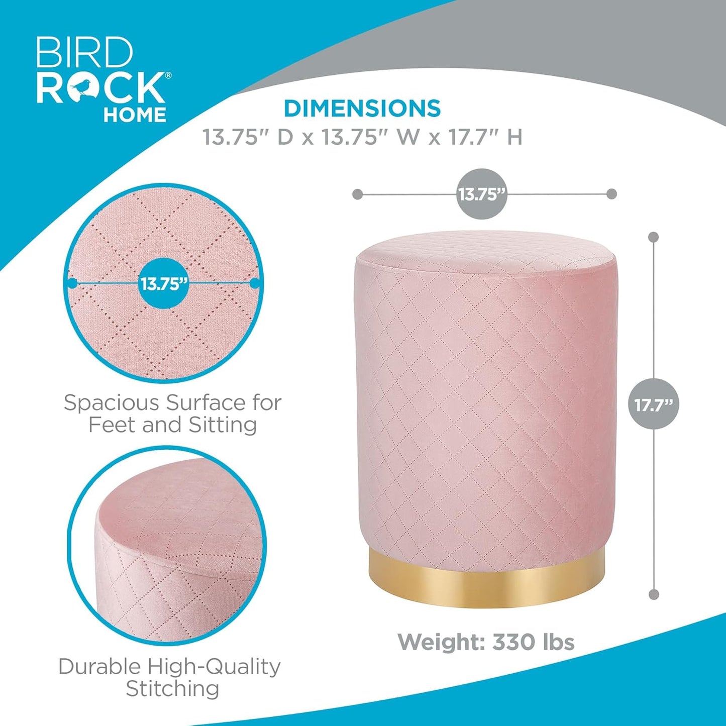 quilted velvet dorm ottoman in pink blush