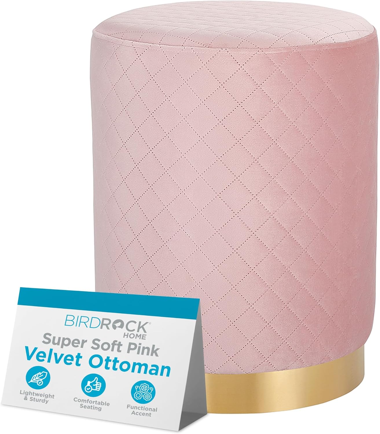 quilted velvet dorm ottoman in pink blush