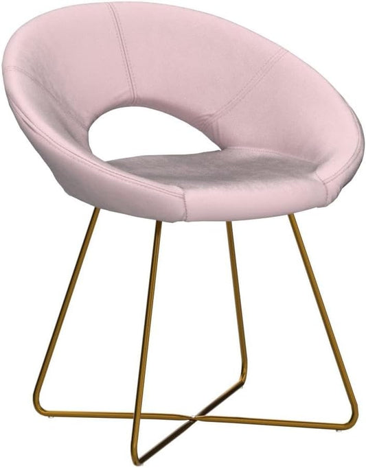 slim, space saver dorm accent chair in pink blush velvet