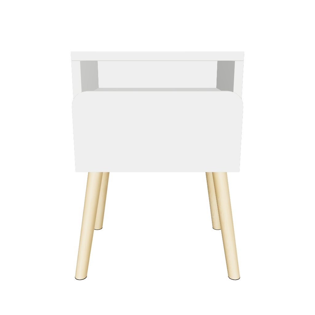 White dorm room night table with drawer and wood legs